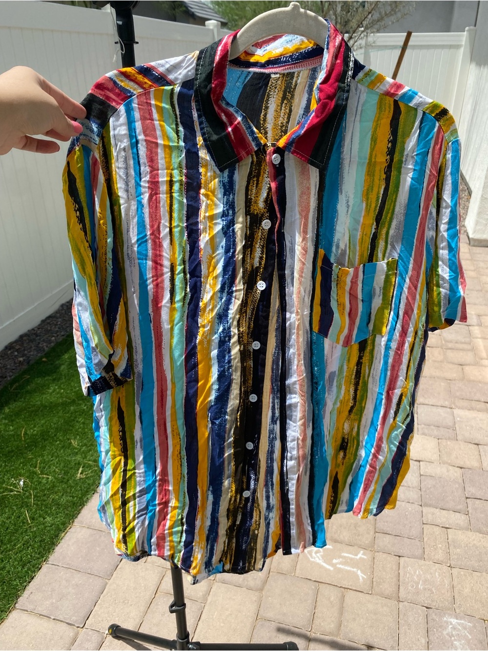 Casual Multicolor Striped Short-Sleeve Button-Down Shirt